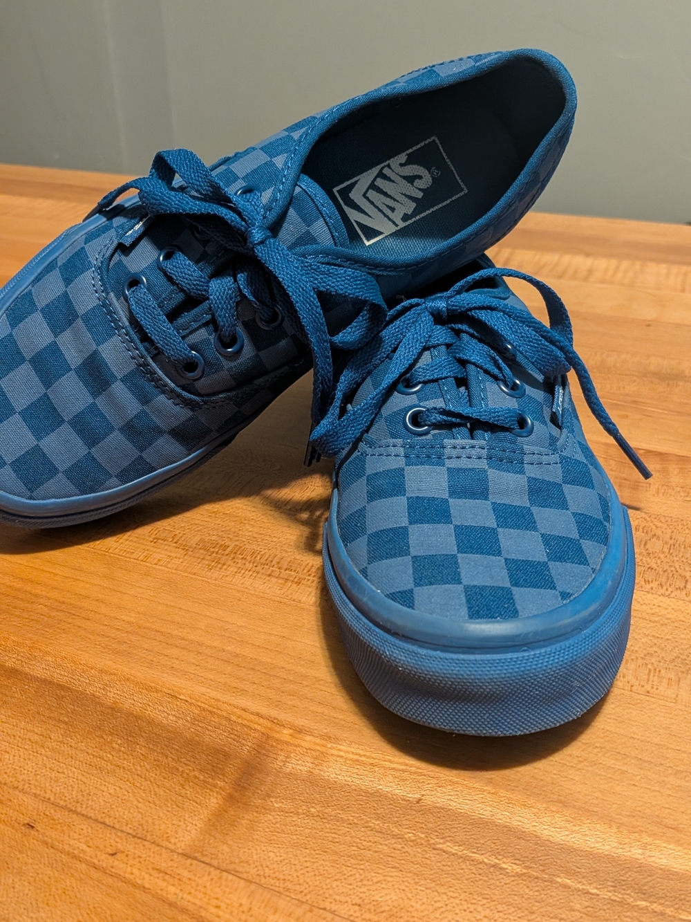 Vans Authentic Monochromatic Blue Checkered Sneakers – Size Men's 6 / Women's 7.